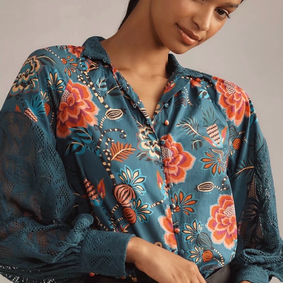 FARM Rio Teal and Red Floral top - Picture 2 of 4